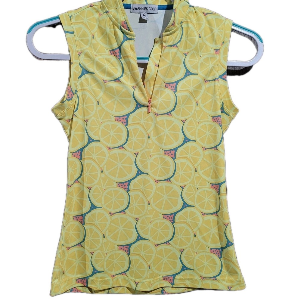 Swannies Golf Polo Shirt Youth Girls Sz M / Y10-12 Yellow Lemons Novelty Tennis